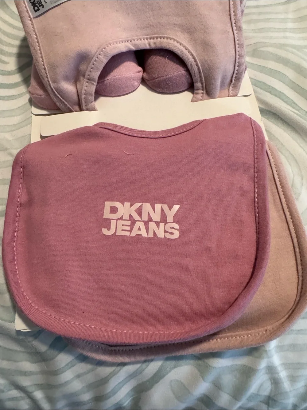 Dkny Pink Leopard Baby Bib with Matching Pink Sock Set BRAND NEW